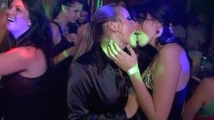 Lesbian babes are oozing each other and after acquires fuck by waiters