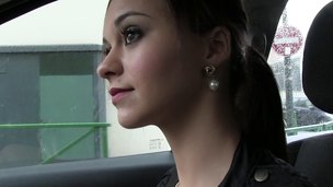 Fucking in the car with a slim beauty and her small tits