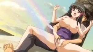 Sexy anime honey squirting on the beach