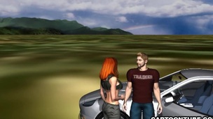 Sexy 3D redhead getting screwed on the hood of a car