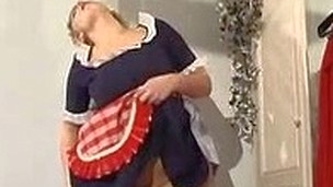 Nasty French maid in control top pantyhose getting screwed on all her fours