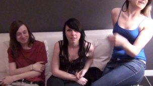 Fine trio discharge as hottie gives out blowjob superbly