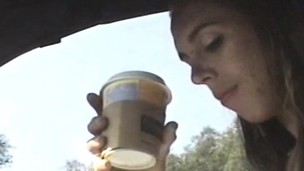 Trashy sweetheart with petite milk sacks receives drilled hard and creampied in the car