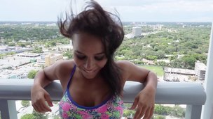 Latin chick is charmed by his high rise condo and bonks his brains out