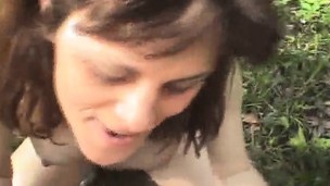 brunette blowjob doggystyle pov public