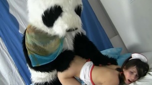 Cute fuzzy panda and a teen nurse have insane sex