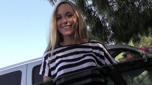 teen sweet blonde babe cute blowjob white car outdoor pov