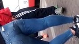 Hot lascivious turkish teeny in thight jeans ass