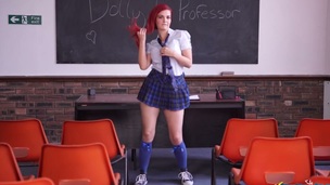 Red haired student Dolly lifts her skirt up and shows her butt