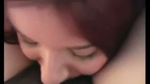 Amateur red haired coed girl flashed her large bra buddies while eating wet cum-hole