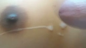 My friend taped on livecam the way he cummed on natural tits of the hoe