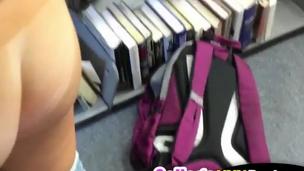 Perfectly tight college slit gets porked in public library