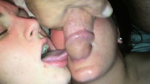 brunette threesome blowjob amateur facial group sex hd