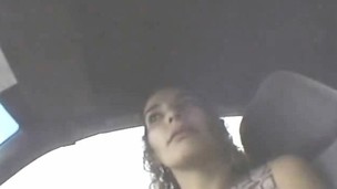 Excited hooker with a cute smile gives a fabulous blowjob in the car